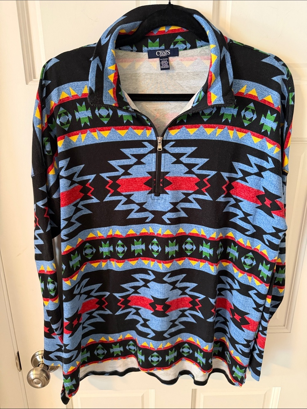 Chaps Sport Women's Aztec Southwestern 1/4 Zip Pullover 100% cotton Knit Top XL